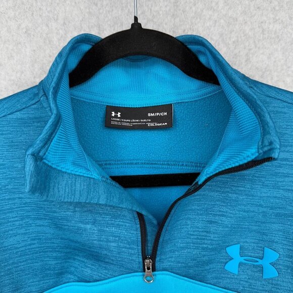 Under Armour Mens Fleece Lined 1/4 Zip Pullover Size S Blue Loose Fit Coldgear - Picture 5 of 11